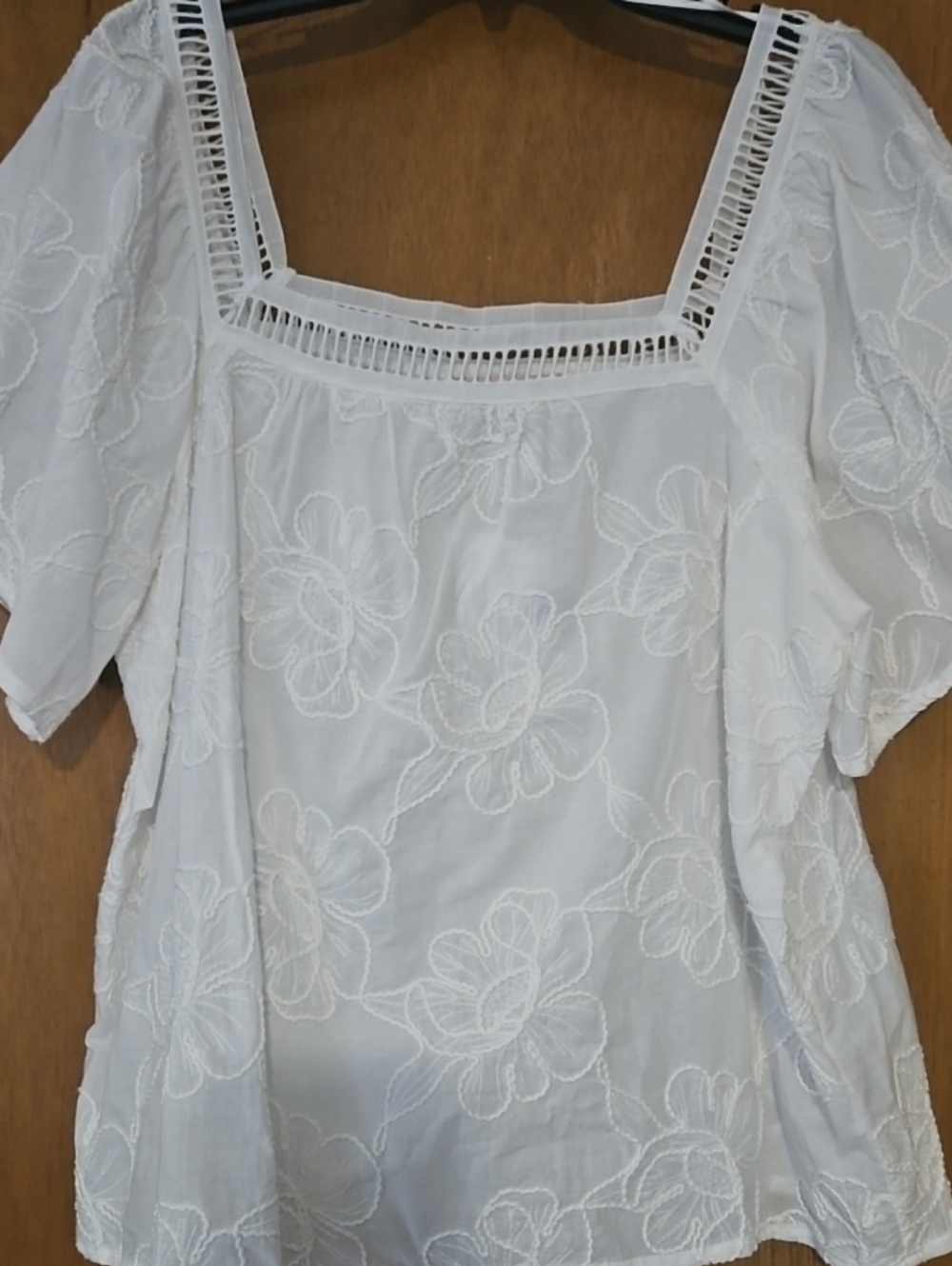 Philosophy White Embroidered Square-Neck Peasant Blouse Sz X L
